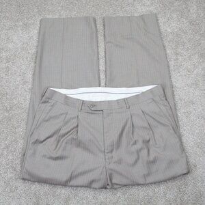 Zandello Dress Pants‎ Mens 36x30 Beige Pleated Rayon/Polyester Straight Leg